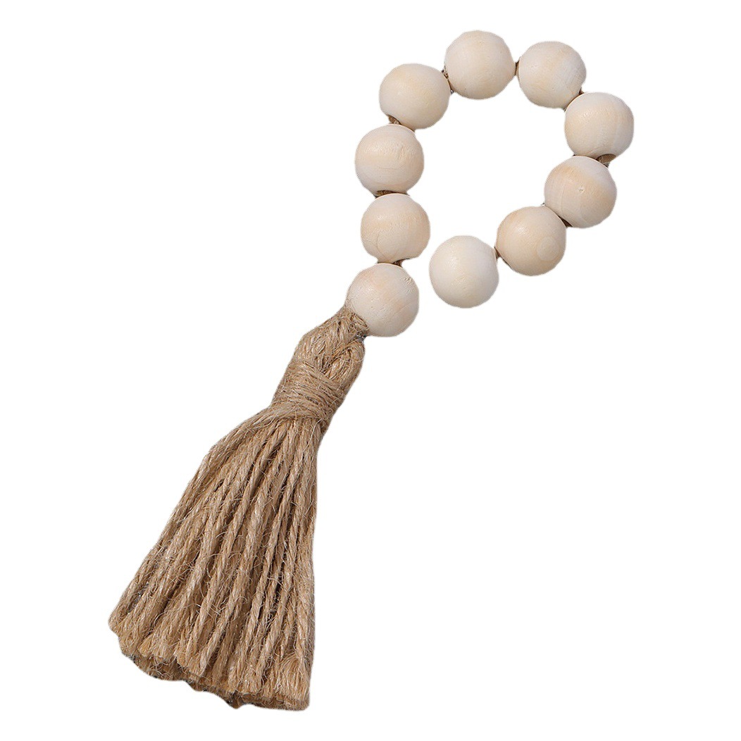 Amazon cuentas de madera borla servilleta anillo pastoral estilo registro servilleta hebilla tejida a mano cuerda de cáñamo servilleta anillo de tela de boca