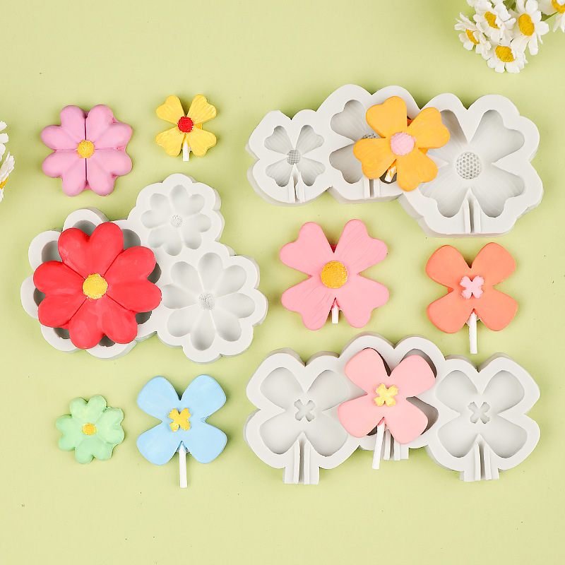 Nueva flor girasol trébol de cuatro hojas molde de silicona molde de hoja de yeso de aromaterapia de marca de decoración de pastel de chocolate