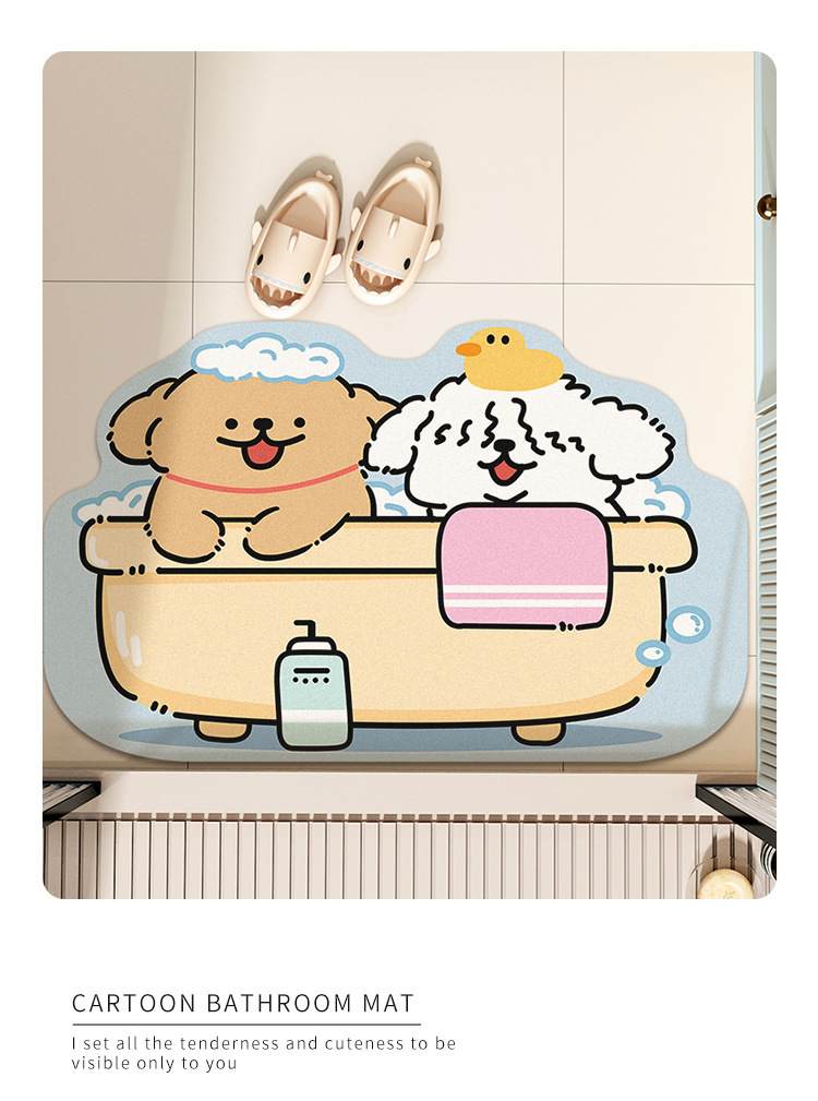 Cartoon Diatom Mud Absorbent Mat Bathroom Non-slip Foot Mat Bathroom Quick-drying Door Mat Household Wear-resistant Easy-care Floor Mat