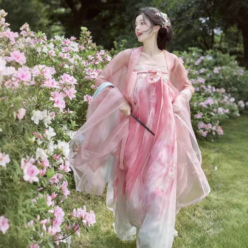 Twelve Flower Gods [Peony's Promise] Tang-Style Hanfu Qi Xiong Skirt Embroidered Large Sleeve Shirt Set Ming-Style Hanfu Summer Edition