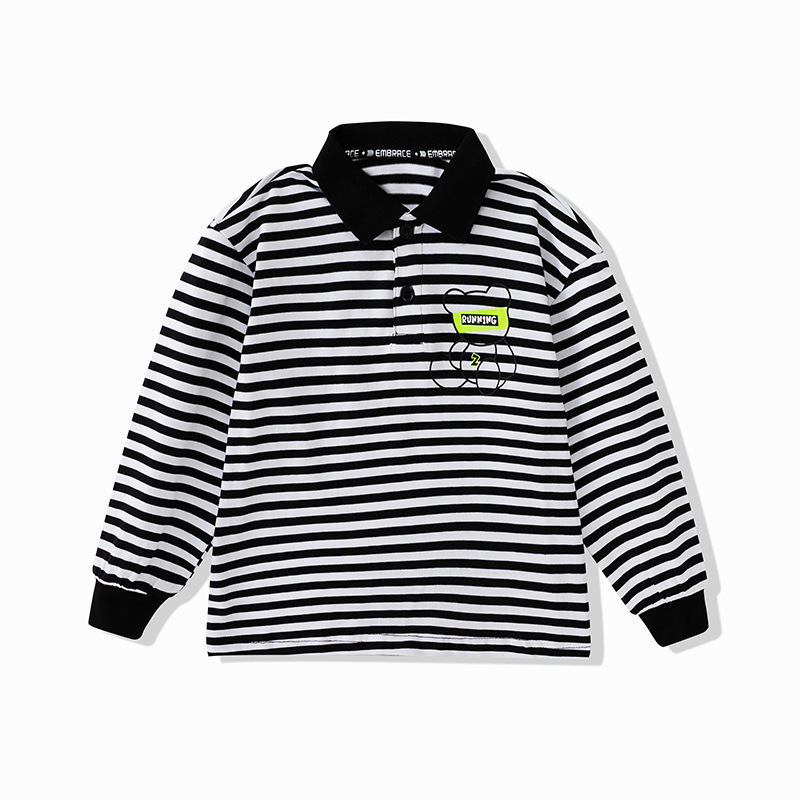 Chrysanthemum Bear Children's Clothing Boys' Striped Shirt Stylish Polo Shirt Spring and Autumn Season Trendy Handsome Stylish New Ins