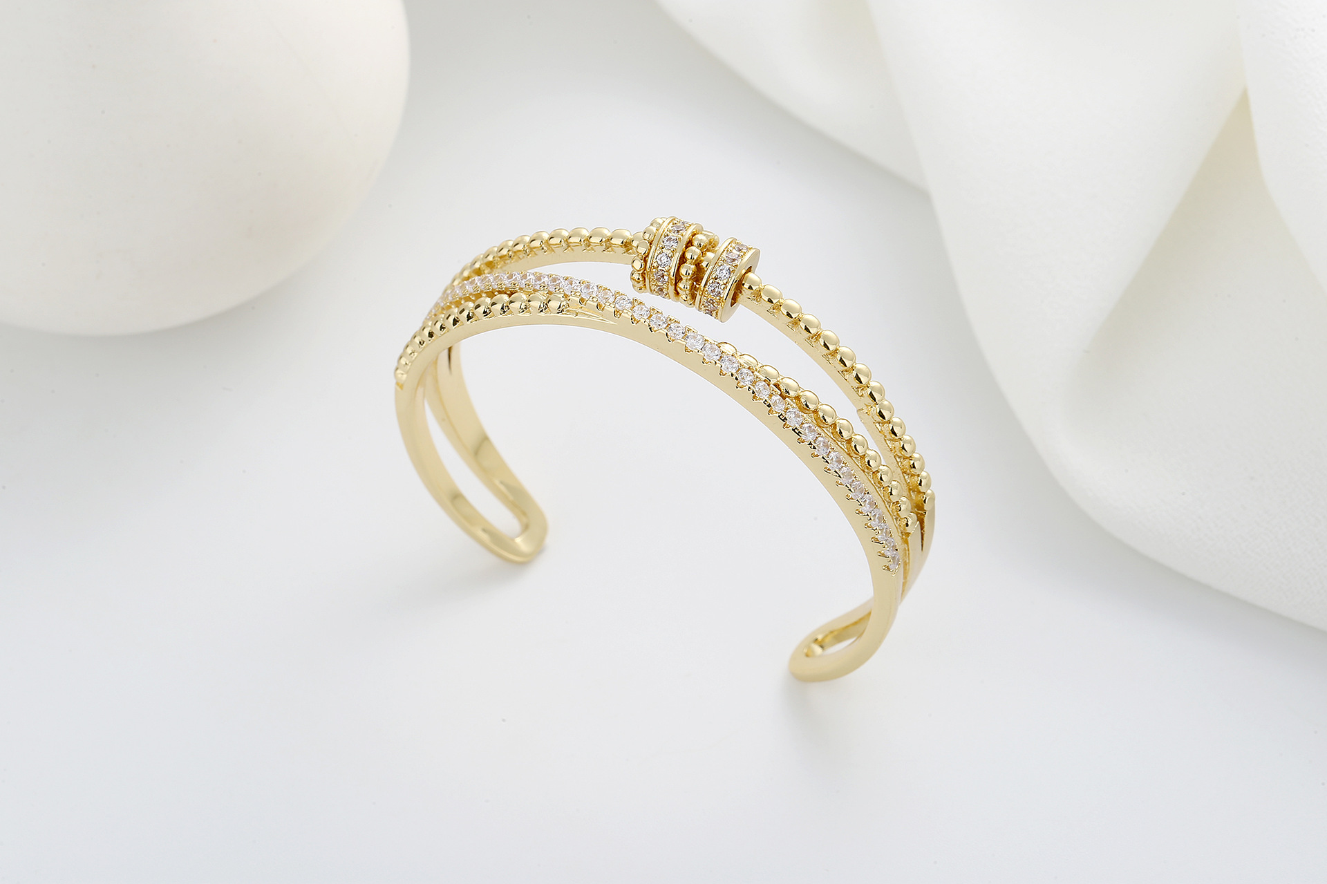 Retro Geometric Copper Criss Cross Zircon Bangle