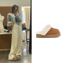 厚底雪地靴毛毛拖鞋女秋冬新款外穿居家厚底保暖休闲外穿包头棉拖