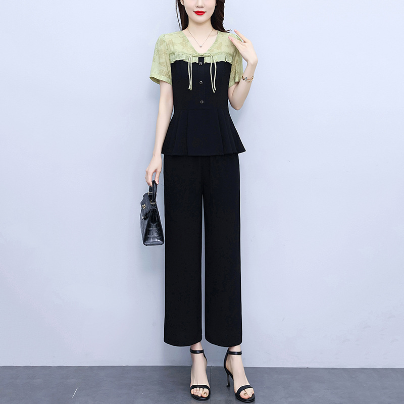 华哥弟情桑蚕丝套装女2024新款收腰显瘦妈妈装时尚复古气质两件套