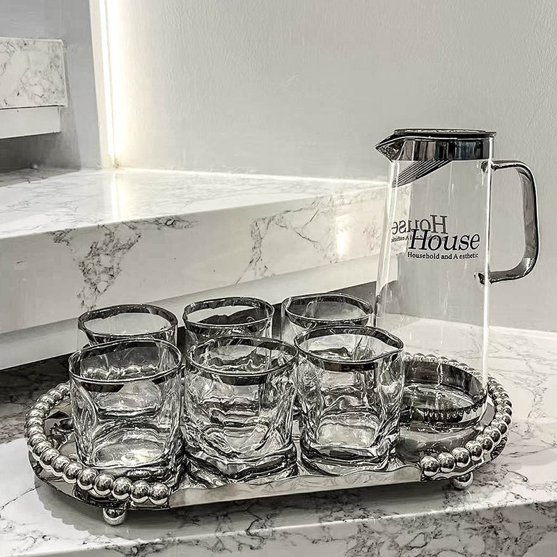 ins light luxury high-end glass water cup home living room entertaining drinking water cup heat-resistant cup water set