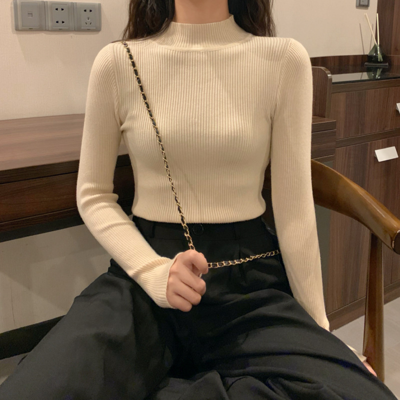 半高领内搭毛衣女打底衫秋冬2022新款百搭洋气修身贴身长袖针织衫 pic 16