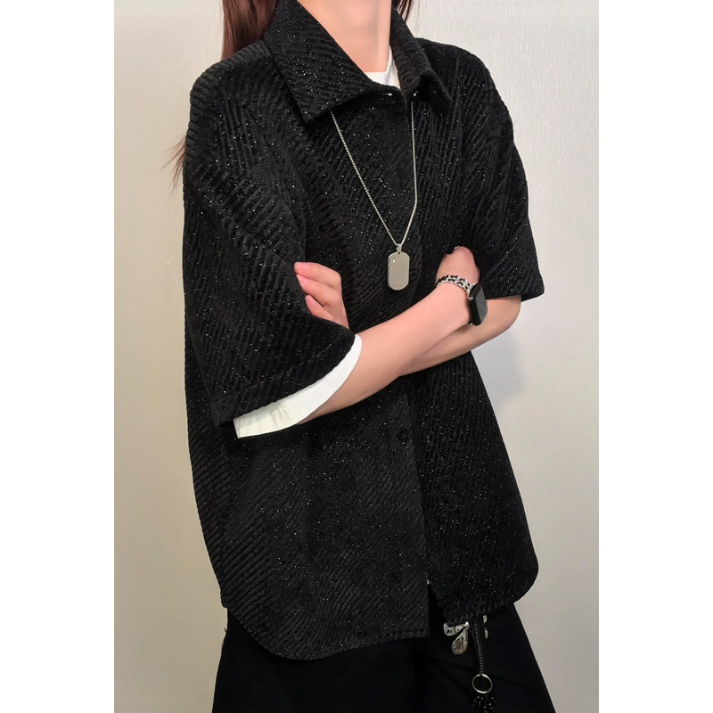 Oversize Casual Basic Shor-sleeve Shir, Unisex, Hong Kong Syle, Rendy, Loose And Versaile, Five-quarer Sleeve_voghion.com