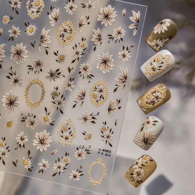 New Retro Rad Oil Painting Relief Three-Dimensional Wild Chrysanthemum Nail Stickers High-End Nail Chrysanthemum Flower Adhesive Decoration New Retro Rad Oil Painting Relief Three-Dimensional Wild Chrysanthemum Nail Stickers High-End Nail Chrysanthemum Flower Adhesive Decoration