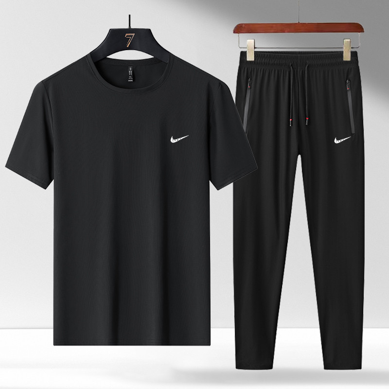 Men's Clothing 2026 Summer New Couple's Set Ice Silk Quick-Dry Short-Sleeve T-Shirt and Long Pants Casual Sportswear Two-Piece Set