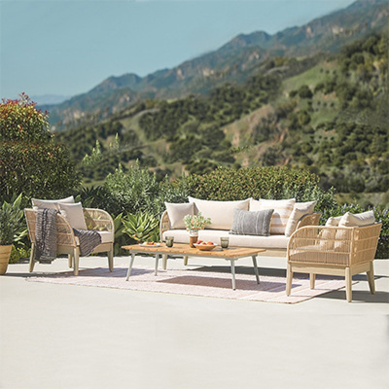 Nórdico al aire libre sofá de caña patio muebles de jardín balcón al aire libre ocio impermeable sofá de cuerda de tejido solar image 13