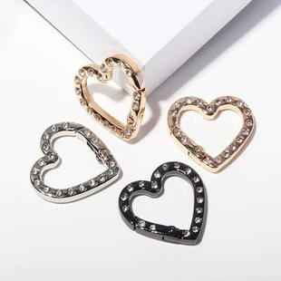 Alloy Heart-Shaped Spring Clasp with Rhinestones for Home Keychain Pendant, Doll, Bag Accessory DIY Open Keyring