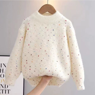 Свитер для девочек мультяшный утеплённый гладкая вязка
