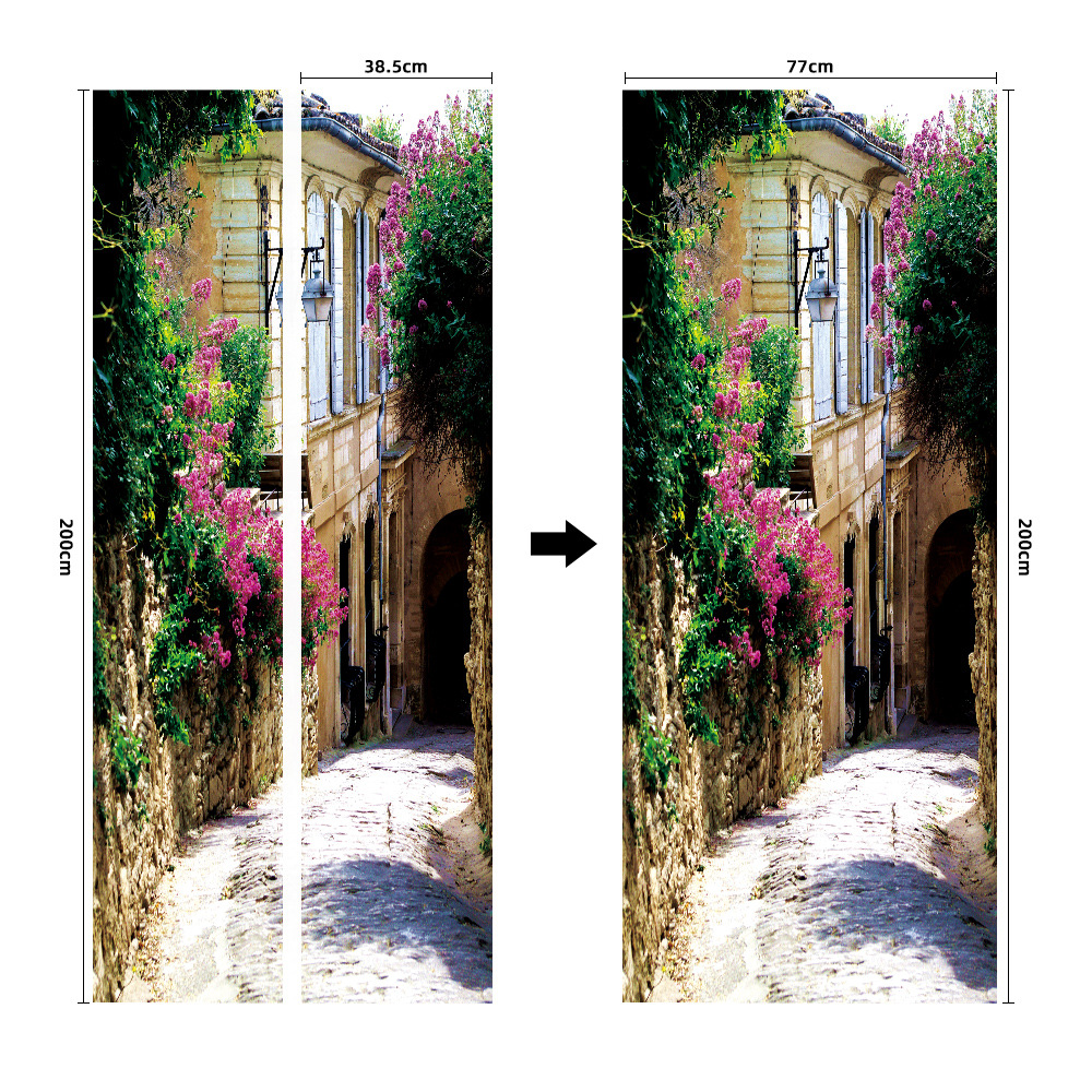 Pegatinas para puertas 3D respetuosas con el medio ambiente, autoadhesivos, fabricantes de origen al por mayor, patrones populares transfronterizos de alta definición, adhesivos para puertas impermeables, a prueba de aceite y antiincrustantes