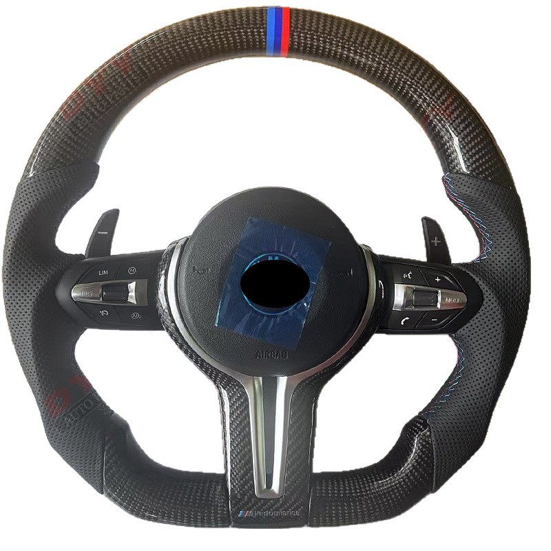 Fits BMW F10 F30 F20 Genuine Carbon Fiber with Airbag Full Leather Steering Wheel Modified D-shaped Carbon Fiber Steering Wheel