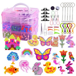 Cross-Border Pink Blue Small Three-Layer Storage Box Bean Set DIY Handmade Bean Hot Melt Bead Hot Bead Toy