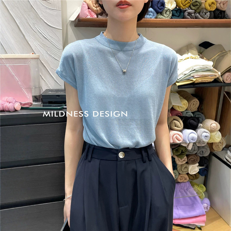 Hong Kong and American Fashion/Short-Sleeve Knit Top for Women 2023 New Design Niche Slim-Fit Summer Thin Shirt