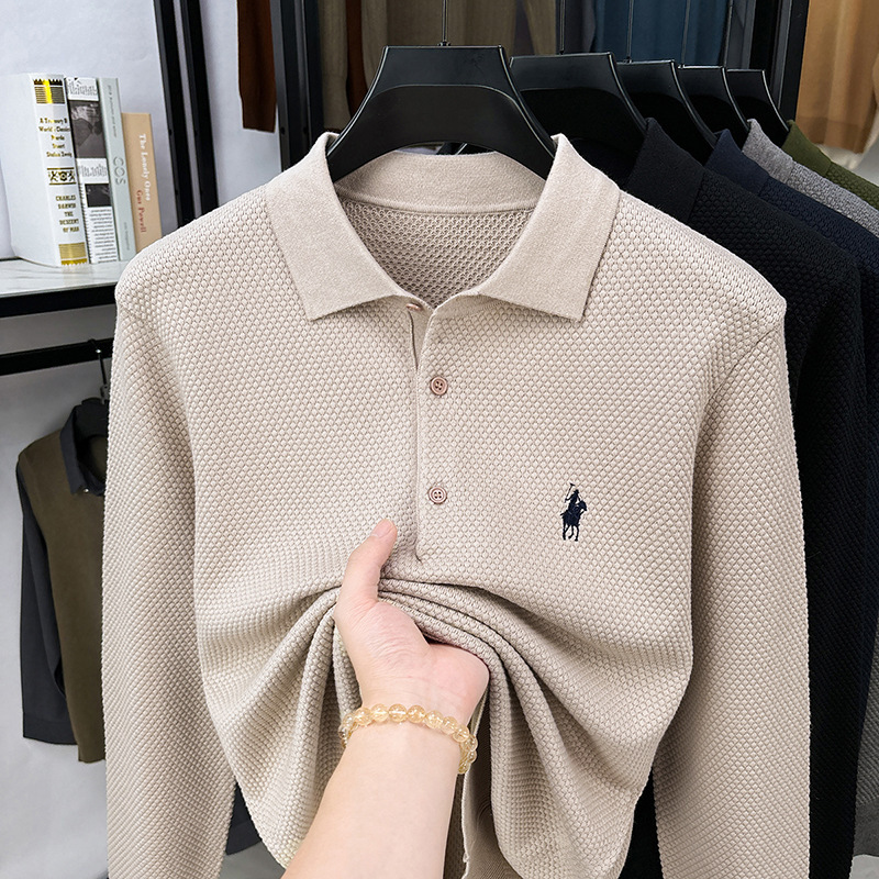 Cotton Long-Sleeved Knitwear Men's Lapel Pineapple Plaid Exquisite Embroider Autumn and Winter New Loose Fashion Casual Knitwear Men