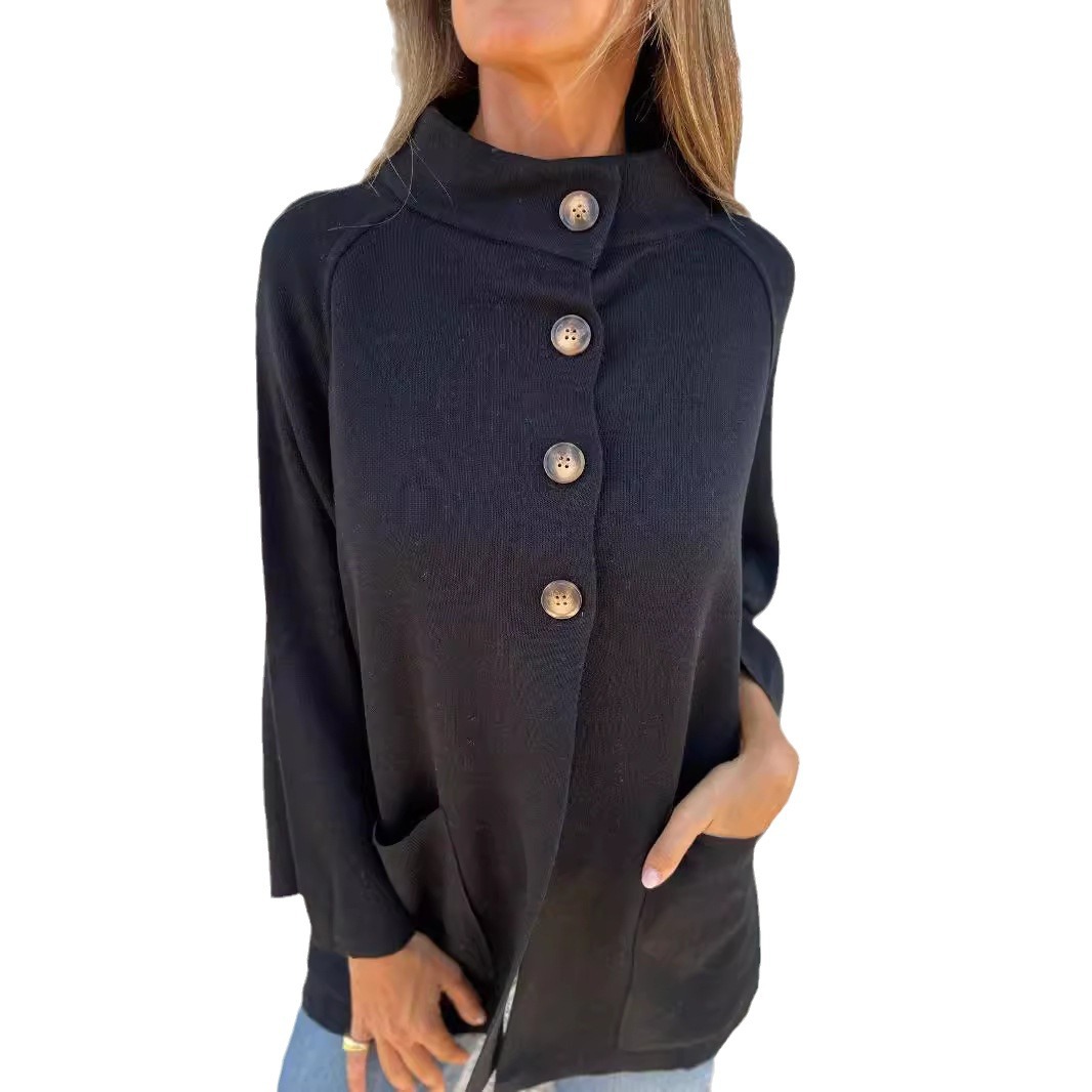 Women's Clothing Lapel Long sleeved Casual Cardigan Solid Color Knitted Jacket Women_voghion.com