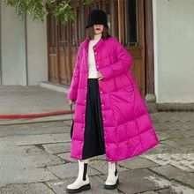 90白鸭绒大摆过膝立领宽松大口袋时尚休闲羽绒服女