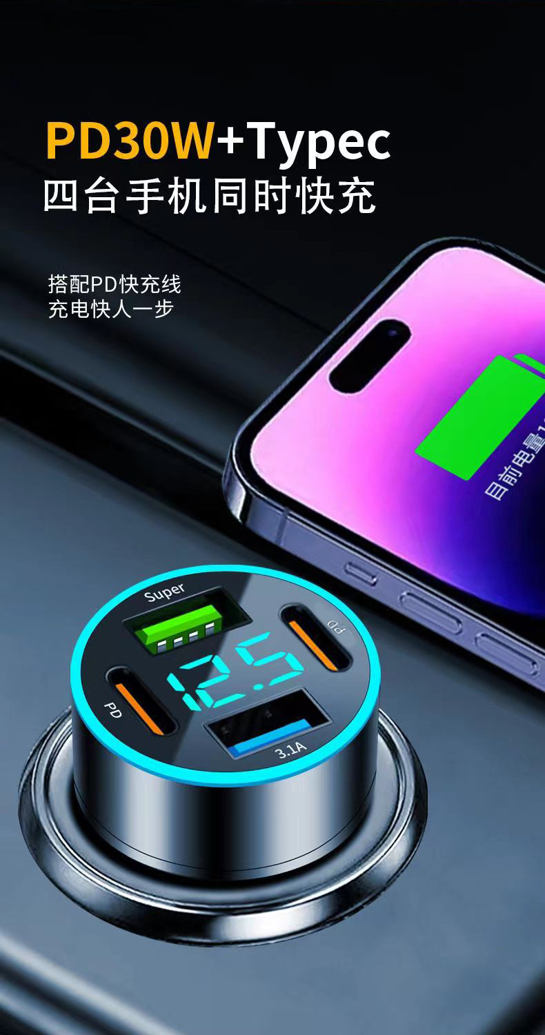 Xinke Dual-Port Car Phone Charger Fast Charging for Apple and Android, Car Cigarette Lighter Adapter with Digital Display Fast Charging