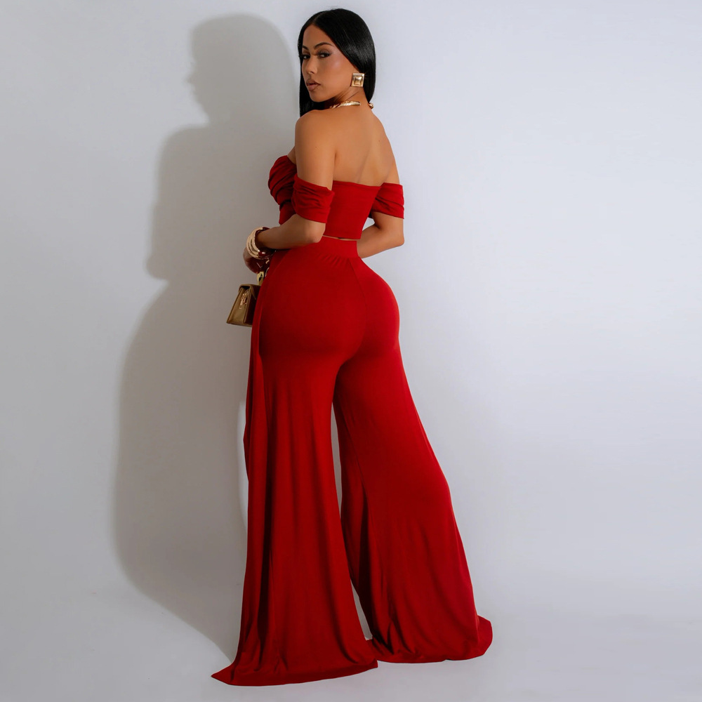 Women Wear Casual Suit Tube Top Split Wide Leg Pants