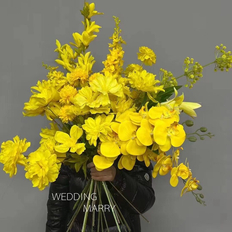 Yellow Lemon Orchid Ceiling Decoration for Wedding Hall, Plastic Flowers in Stock, Aisle Flower Arrangement, Linear Artificial Flowers