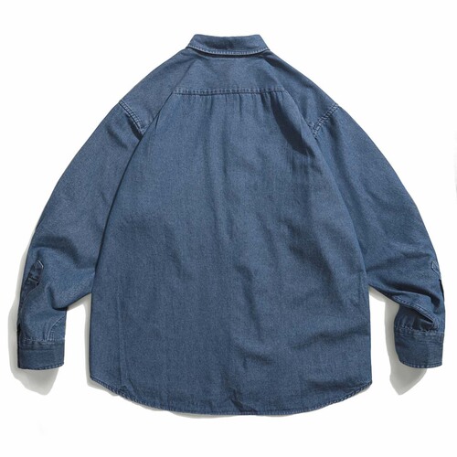 Washed Vintage Denim Shirt for Men - Long Sleeve Loose Workwear Casual Blouse Trendy Retro Simple Jacket