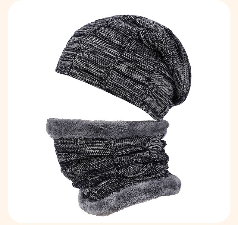 Knitted Hat And Neck Warmer Set For Men And Women Winter Checkered_voghion.com