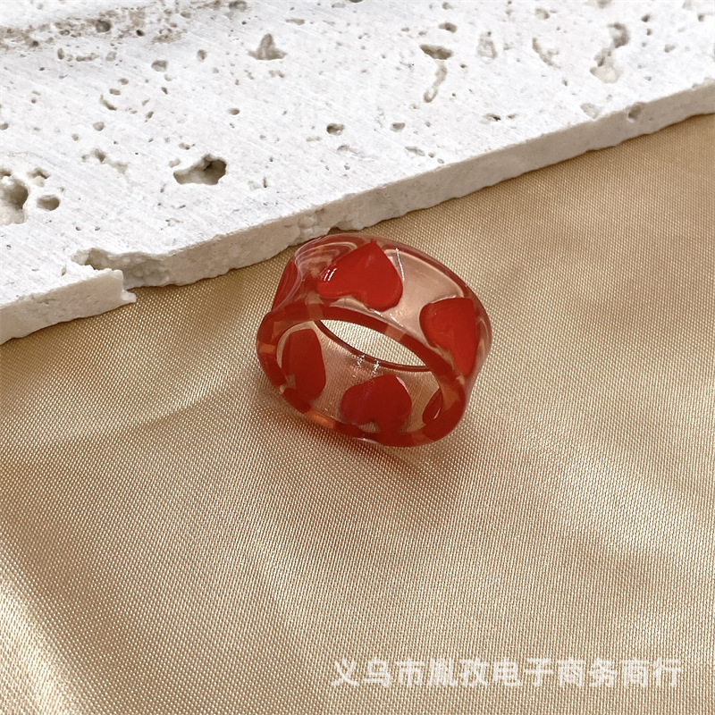 Nueva Corea del Sur ins estilo dulce chica corazón hecho a mano aceite goteo pintado a mano amor anillo transparente macaron color anillo