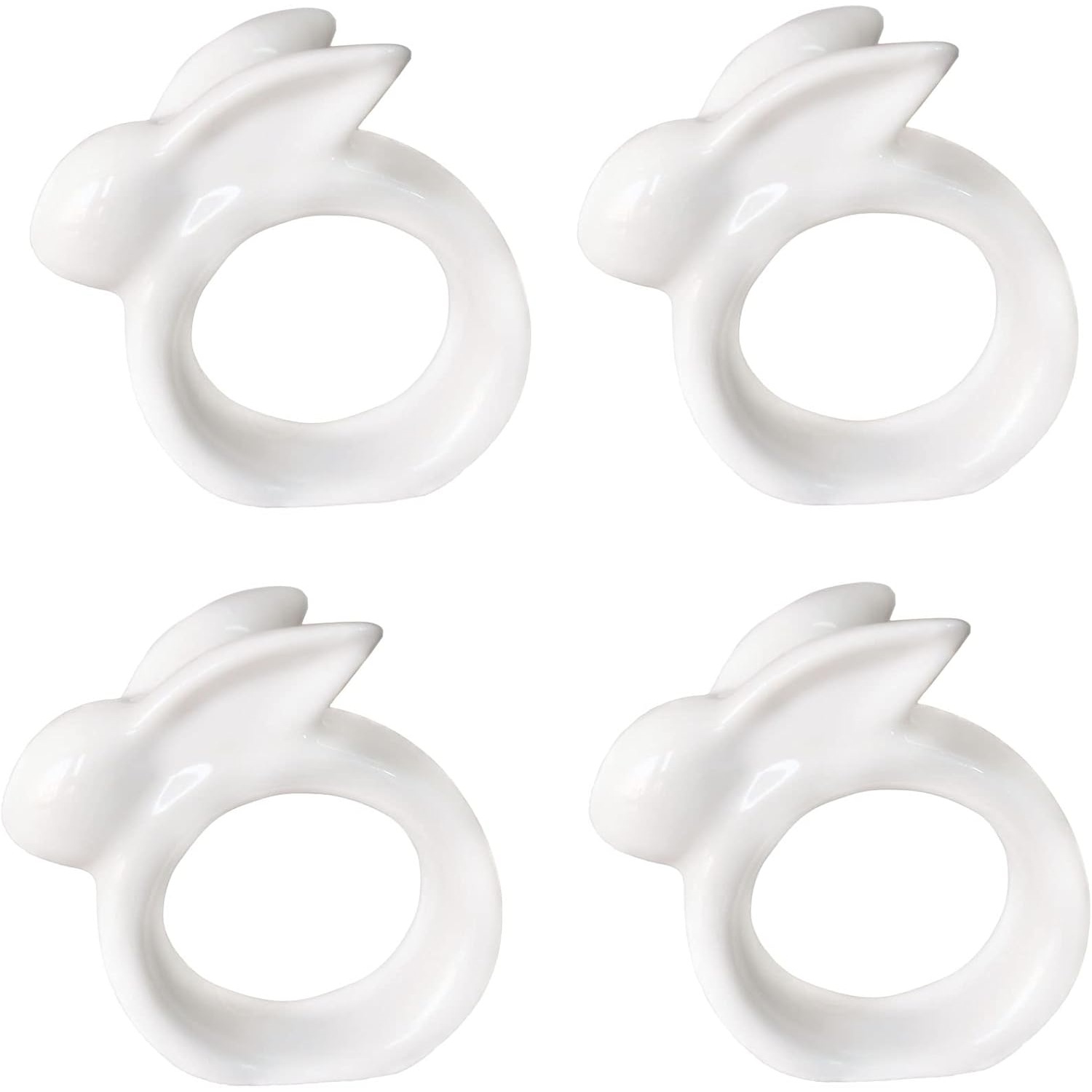 复活节兔子陶瓷餐巾环 4件套复古白色兔子餐巾环支架