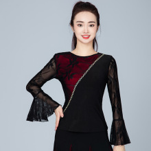 摩登舞上衣新款华尔兹交际舞蹈服装女士广场舞服长袖交谊舞练习服