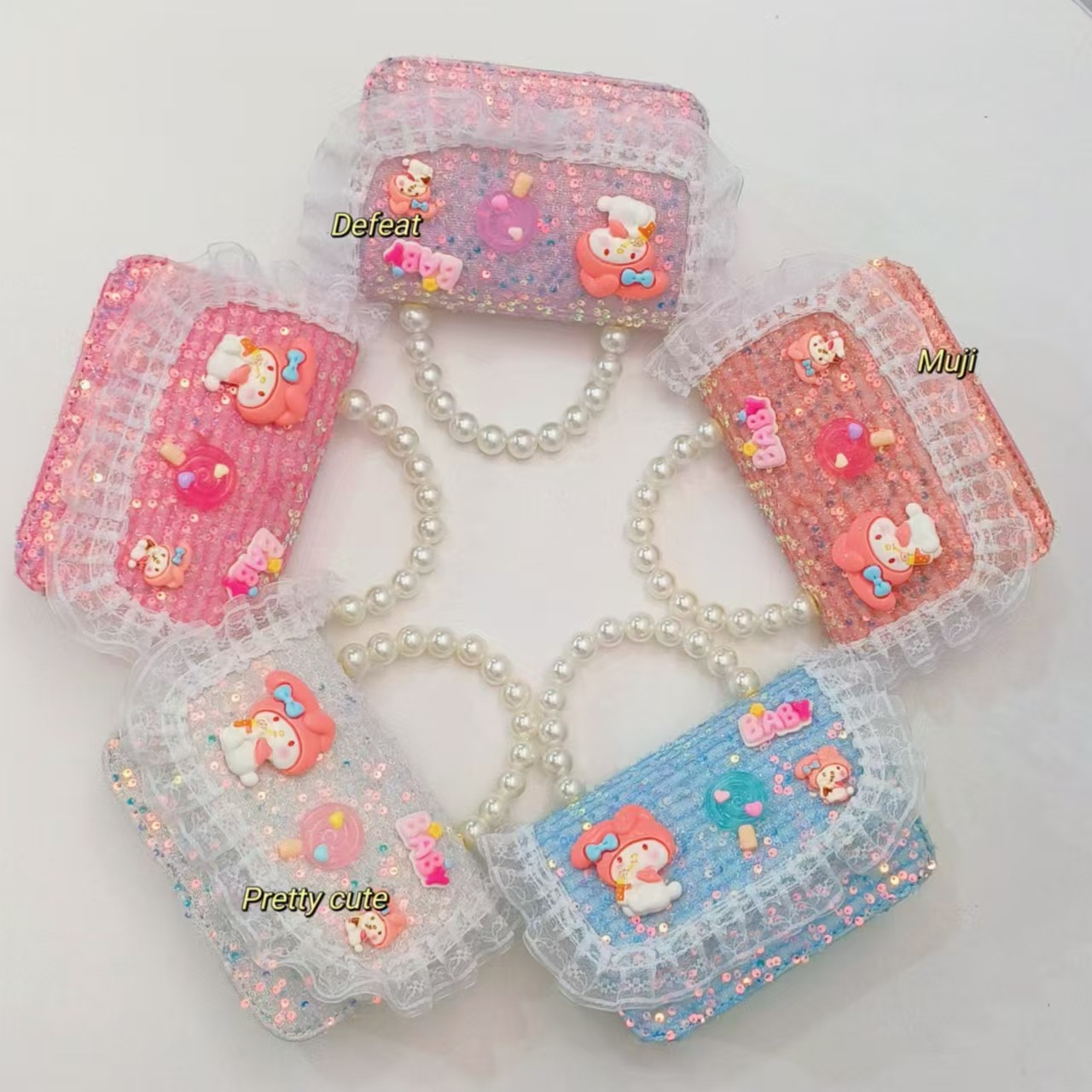 Bolso de perlas, bolso de dibujos animados, bolso de hombro, bolso para niños, bolso de cambio, bolso de cadena, bolso pequeño