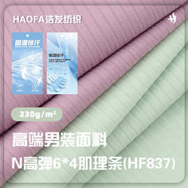 N高弹6×4肌理条面料 锦纶弹力纬编平纹针织布 T恤运动服针织面料
