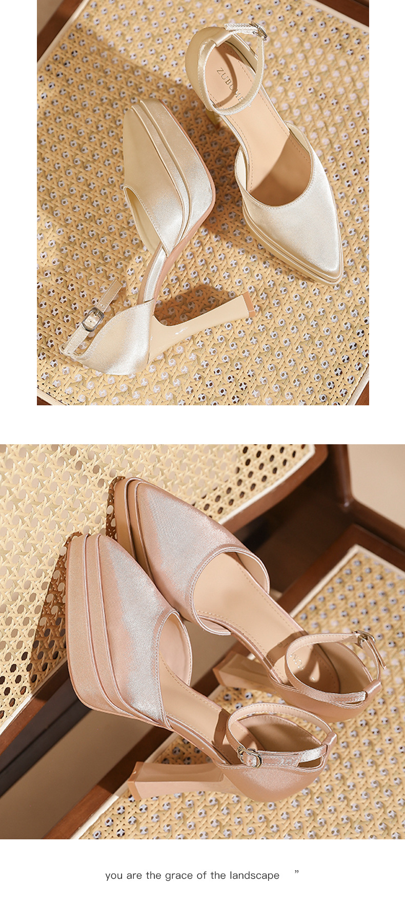 Sandal cao gót nữ mũi nhọn quai ngang chất liệu satin, gót 11 cm — Đen - 11cm chi tiết 8