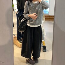 黑灰色八分毛呢裤女2026秋冬新款厚款高级感垂感小个子软糯阔腿裤