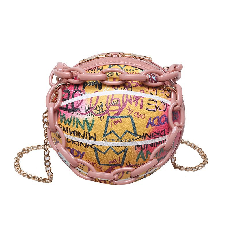 Bolso de hombro transfronterizo, tendencia de moda femenina, bolso de baloncesto de graffiti, bolso de mensajero de cadena de letras de calle con personalidad