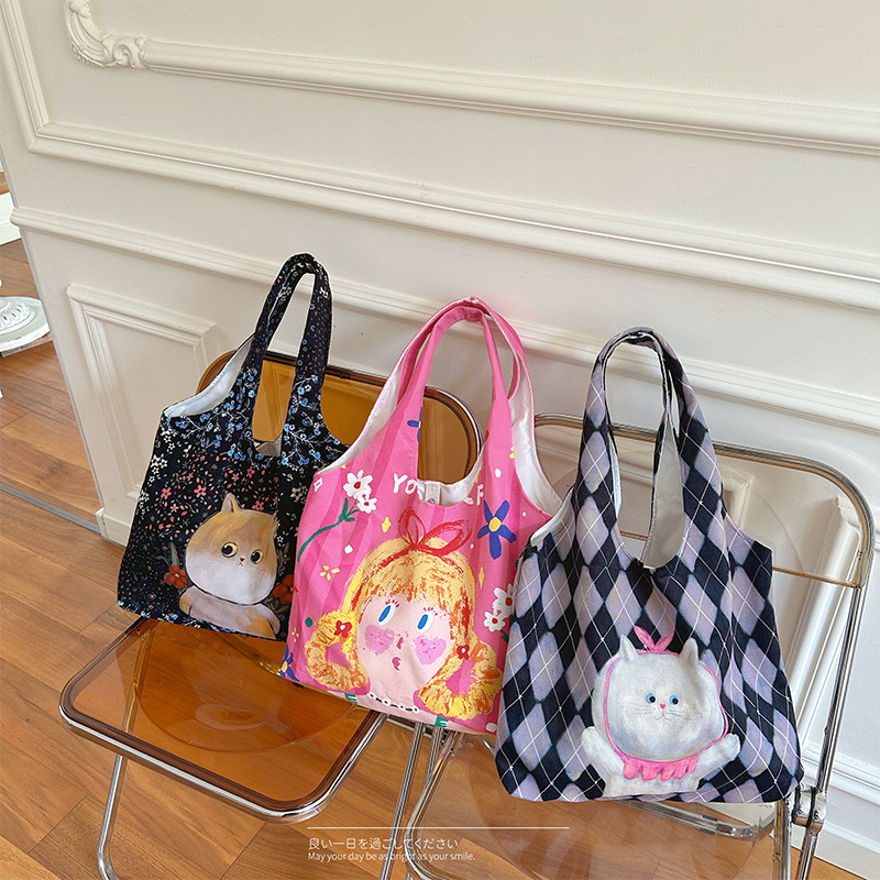 Autumn New Cartoon Moe Kitten Printed Large Capacity Simple All-match Shoulder Vest Bag Shopping Bag