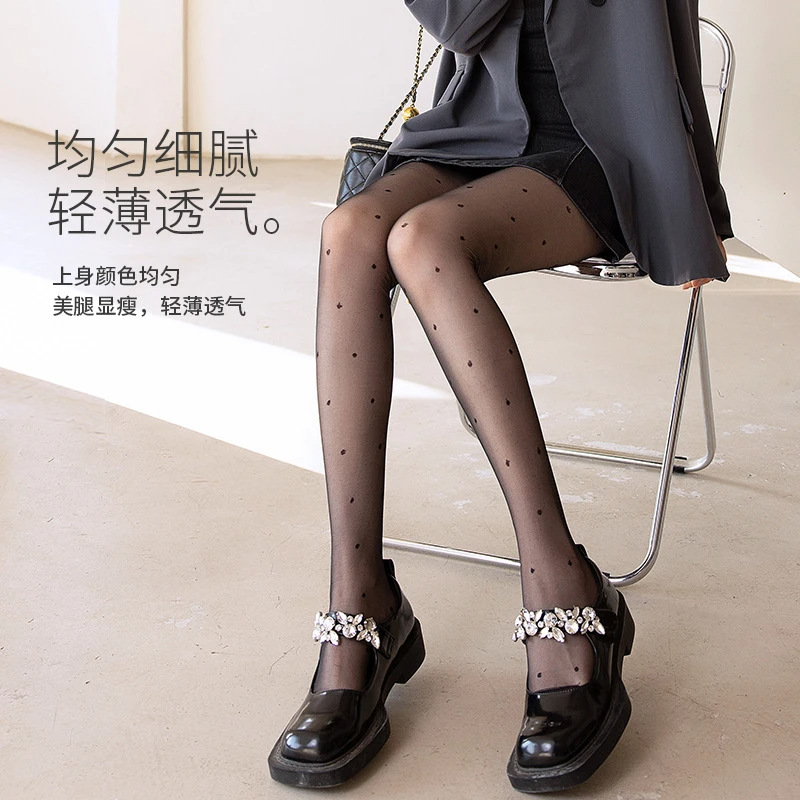 [New 0D Wave Dot] Silk Stockings Summer Thin Anti-hook Silk Pants Pure Black Silk 0D Wave Dot Black Silk