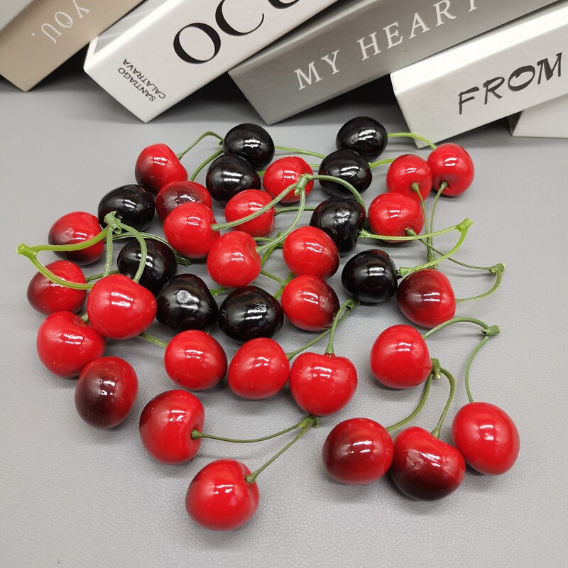 Simulated Single and Double Fork Cherry Props 3.5 Fake Cherry Plastic 2.5 Foam Ornaments Photography Model Fruit