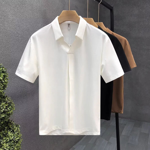 Men's Short Sleeve T-Shirt 2025 Summer New Pure Color Casual Collar Shirt Simple Unbuttoned Versatile Loose Half-Sleeve Polo Shirt