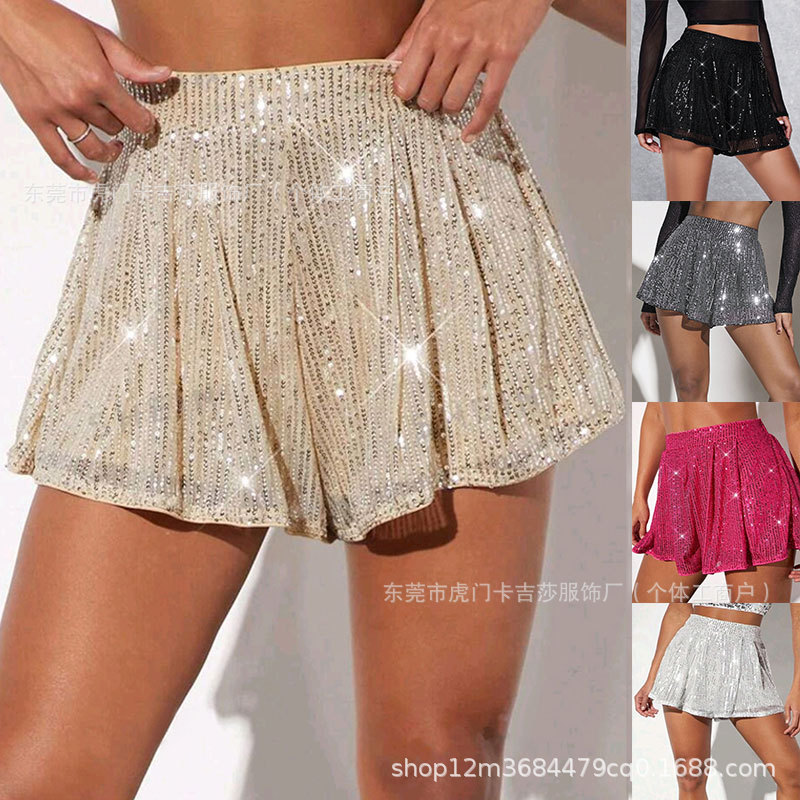 Cross-Border European and American Women's Clothing Amazon Aliexpress Women's Shiny Sequin Shorts Glittering Pants for Women in Stock Cross-Border European and American Women's Clothing Amazon Aliexpress Women's Shiny Sequin Shorts Glittering Pants for Women in Stock