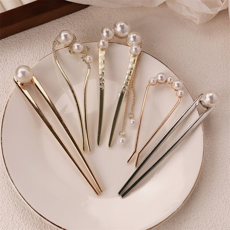 Perla de alta sensación en forma de pellizco en forma de U bola de cabeza fijación de artefactos de cabello pinzas de cabello pinzas de cabello joyas de cabello pinzas de cabello