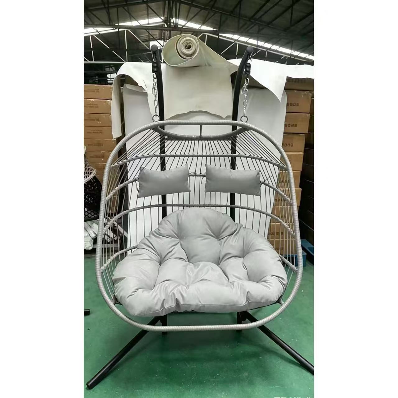 Elegante patio plegable y desmontable columpio doble silla de huevo de Ratán tejida individual salida de silla de nido de pájaro de cesta colgante de ocio moderno image 17