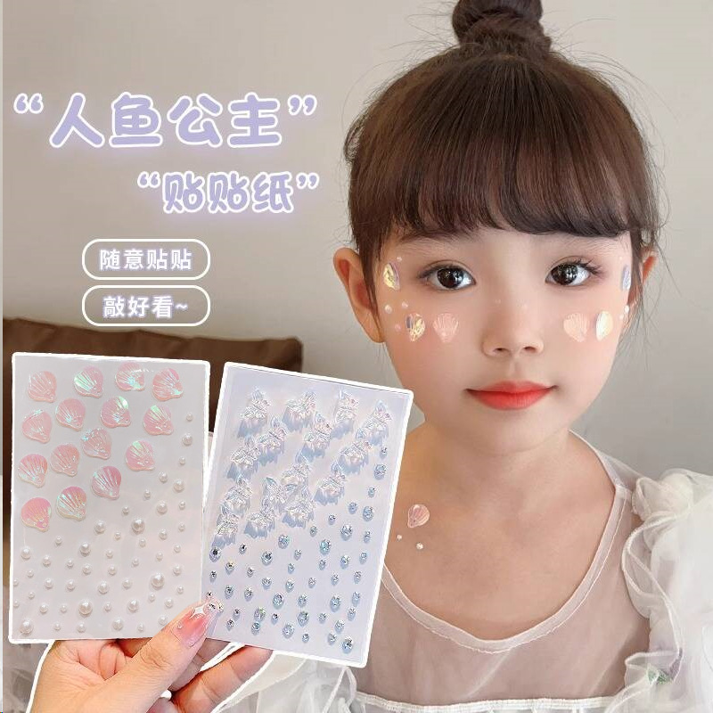Children's Stage Performance Face Decorations Pearl Shell Butterfly Rhinestone Face Makeup Self-Adhesive Glue-Free Stickers