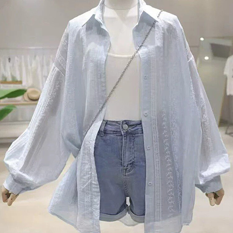 Thin Embroidered Crochet Pink Sun-Protective Shirt Jacket for Women, Summer Loose-Fitting Versatile Mid-Length Outerwear Cardigan Top