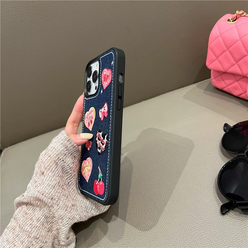 Apple, джинсовый чехол для iPhone 13, совместимый чехол, iPhone14 Pro, защитный чехол, с вышивкой, 13promax, iphone