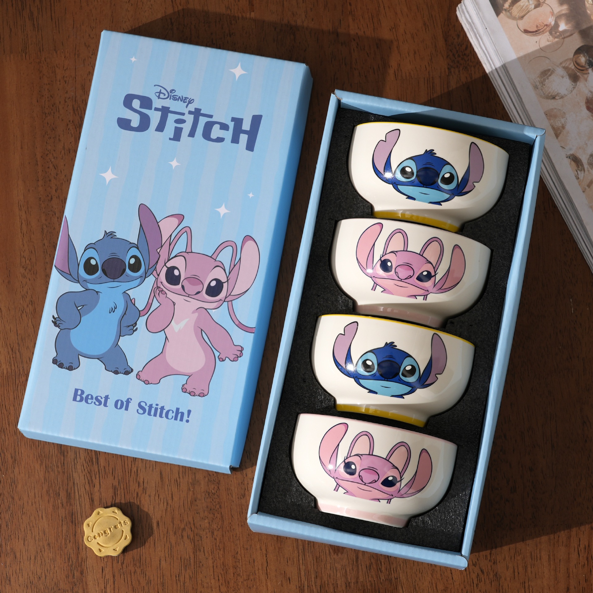 陶瓷碗正版授权史迪仔陶瓷碗礼盒装家用饭碗高颜值情侣礼盒套装