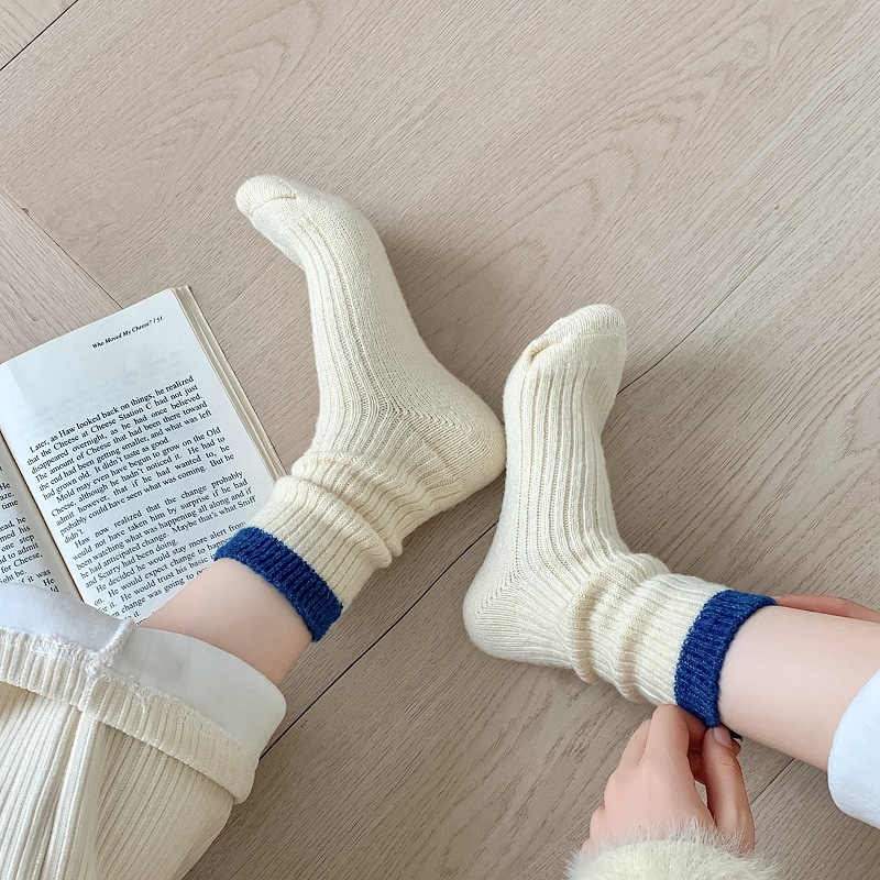 80g Weight Comfort Feel Of Sensation Socks Classification Stretchy Elasticity A Pair Quantity Daily, Street Occasion Comfort Function Color Block Pattern Winter, Autumn Season Women's Gender Japanese Style Style Women's Japanese Style Color Block Wool Crew Socks A Pair 4