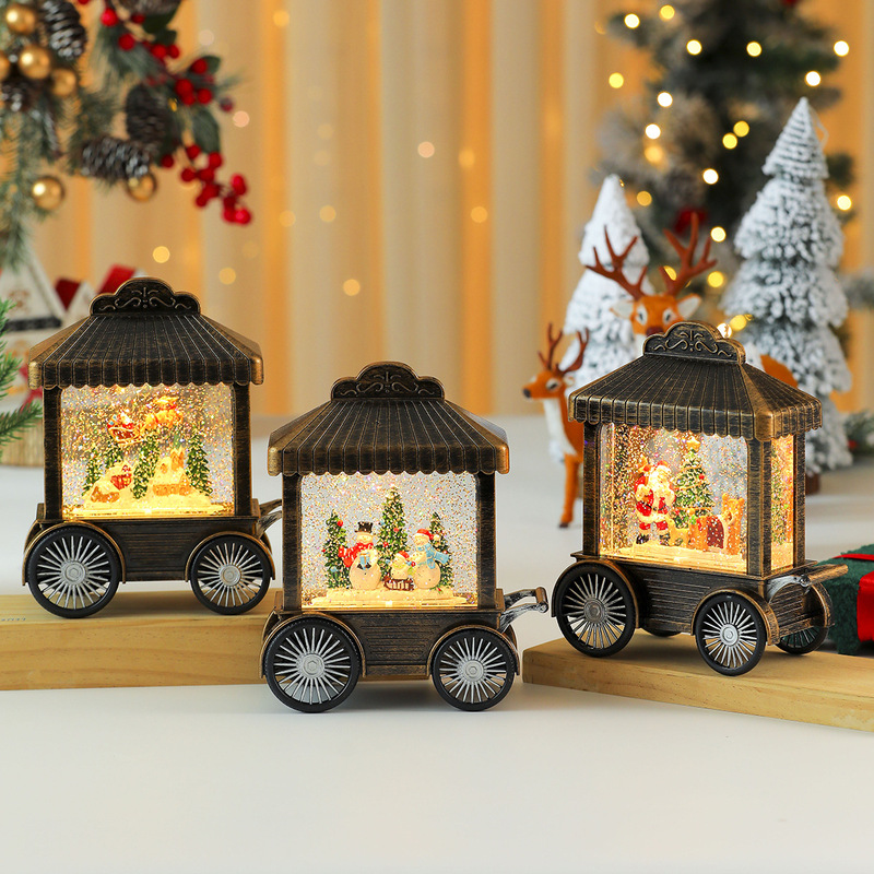 クリスマス装飾トロリーオルゴール雪ライトサンタギフトナイトライトデスクトップウィンドウ装飾品|undefined