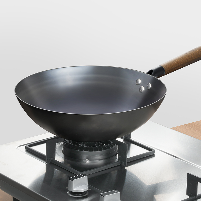 Olla de hierro fundido hecha a mano pasada de moda 0 sartén antiadherente recubierta sartén de fondo redondo wok doméstico sartén de estufa universal